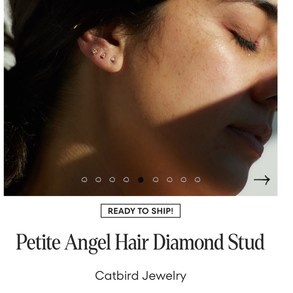 Catbird 14k yellow gold petite angel hair diamond stud earring